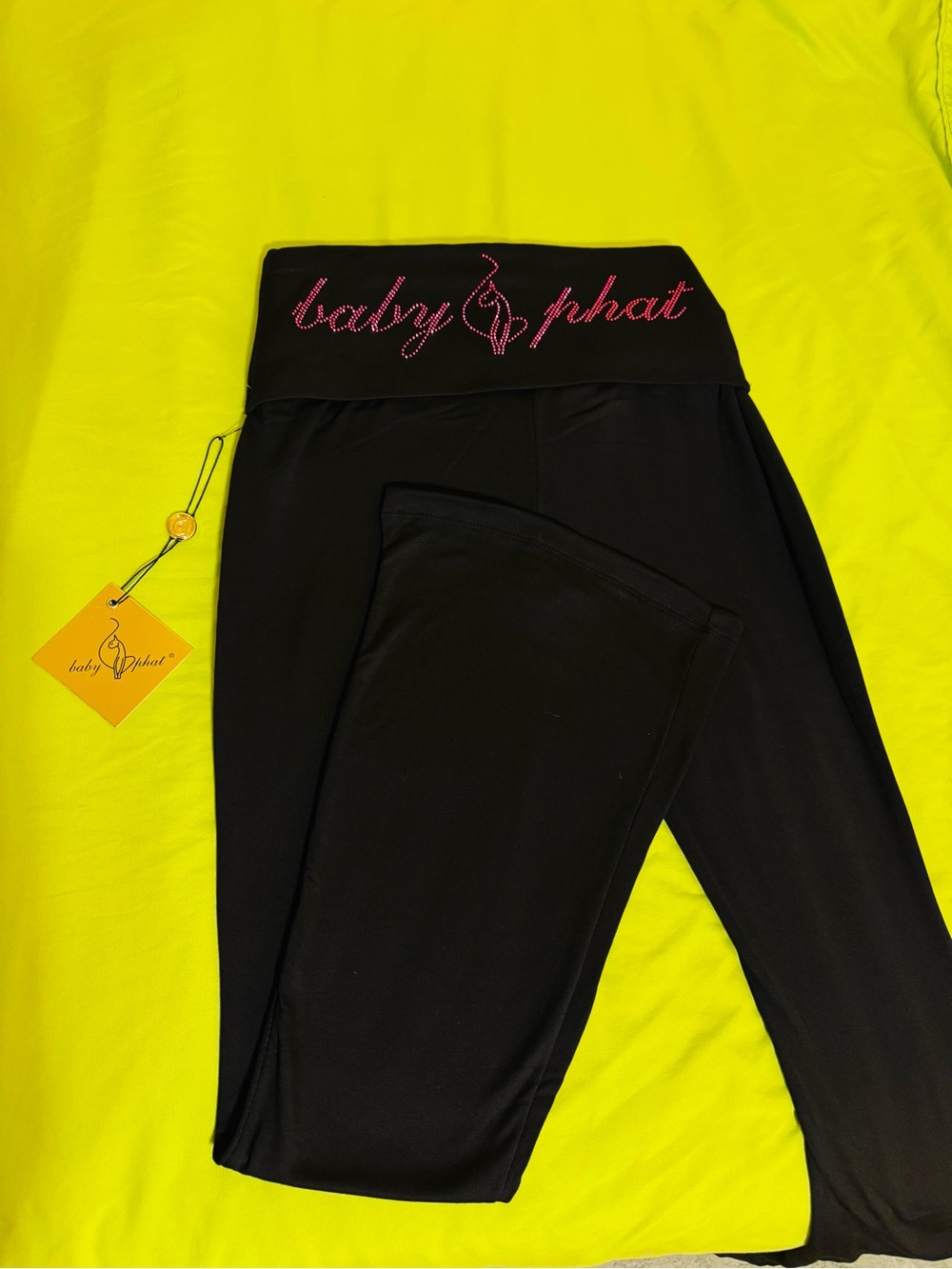 Baby Phat Black Leggings with Pink Logo Waistband